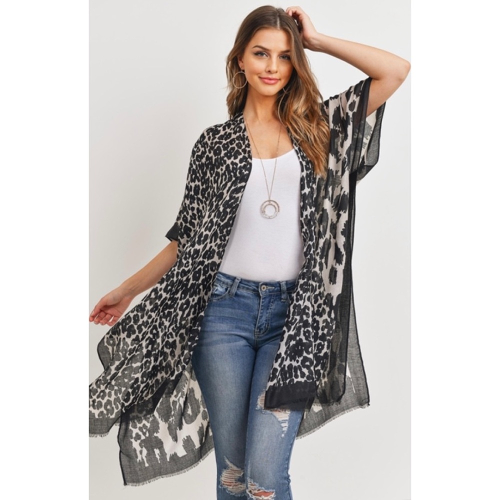 Animal Print Open Front Kimono